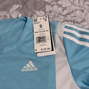 adidas Light Blue & White Own The Run Short Sleeve Tee